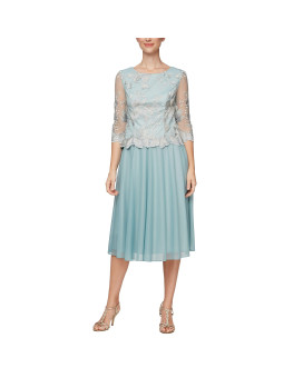 Alex Evenings Womens Tea Length Sequin Mock Dress (Petite And Regular), Ice Sage, 6