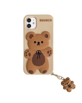 Ultra Thick Soft Silicone Case With For Apple 3D Cartoon Color Cute Lovely Fun Adorable Kawaii Kids Girls Boys (Beige Bear With Charm, For Iphone 13)