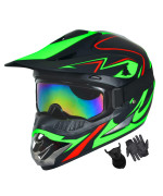 Sanqing Motocross Helmet Fashion Youth Adult Dirt Bike Helmet Unisex-Adult Dirt Bike Off-Road Mountain Bike Motorcycle Helmet Dot Approved (Gloves Goggles Face Shield) 4Pcs Set (Large, Blackgreen)