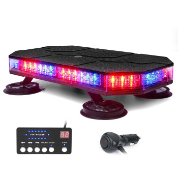 Xprite Led Rooftop Strobe Beacon Lights, Magnetic Base Emergency Hazard Warning Caution Police Traffic Lightbar W 38 Flashing Modes Controller, For Volunteer Firefighter Vehicles Trucks-Redblue