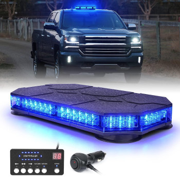 Xprite Blue Led Strobe Lights Bar, Magnetic Mount Emergency Traffic Security Warning Caution Flashing Light, For Law Enforcement Vehicles Trucks