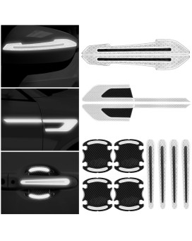 12 Pieces Reflective Car Stickers Set Rearview Mirror Reflective Warning Stickers Car Side Reflective Stickers Car Handle Protectors And Handle Paint Scratch Films For Car Safety (White)