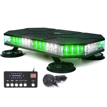 Xprite Led Rooftop Strobe Beacon Lights, Magnetic Base Emergency Traffic Safety Caution Mini Lightbar, 38 Flashing Modes Controller For Construction Security Vehicles Snowplow Trucks - White Green