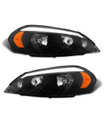 Adcarlights For 2006 2007 2008 2009 2010 2011 2012 2013 Chevy Impala Headlight Assembly Black Housing With Led Bar Compatible 14-15 Impala Limited 2006-2007 Monte Carlo Headlamp Replacement Pair