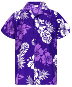 King Kameha Funky Hawaiian Shirt, Shortsleeve, Mono Hibiscus, Purple White, 3Xl