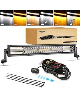 Auxbeam Led Light Bar 22 Inch, 6 Modes Amber White Led Bar, 120W Flood Spot Combo Fog Driving Work Light With 10Ft Wiring Harness, Ip68 Waterproof Offroad Lighting With Memory Function