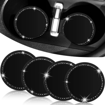 4 Pieces Silicone Crystal Car Cup Holders Vehicle Bling Cup Holders Crystal Cup Holder Insert Cup Holders For Women Car Interior Accessory Decoration, 275 Inches (All Black)