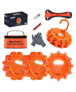 Markstor 4 Pack Led Road Flares Emergency Car Kit 9 Flash Amber Roadside Emergency Flares Beacon For Vehicle 4 Beacons Disc Pack With A Whistle,Glove,Hammer (No Battery)