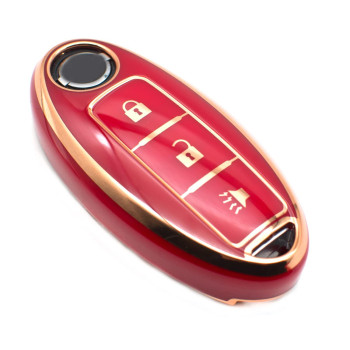 Feyoun Key Fob Cover Compatible With Nissan 370Z Armada Kicks Murano Pathfinder Rogue Titan Versa Note Infiniti Smart 3 Buttons Tpu Remote Keyless Key Fob Case Protection Shell Accessories, Red