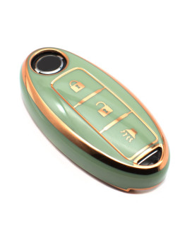 Feyoun Key Fob Cover Compatible With Nissan 370Z Armada Kicks Murano Pathfinder Rogue Titan Versa Note Infiniti Smart 3 Buttons Tpu Remote Keyless Key Fob Case Protection Shell Accessories, Green