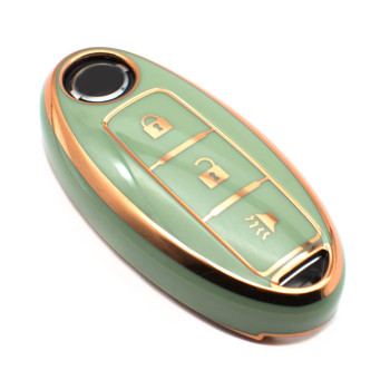 Feyoun Key Fob Cover Compatible With Nissan 370Z Armada Kicks Murano Pathfinder Rogue Titan Versa Note Infiniti Smart 3 Buttons Tpu Remote Keyless Key Fob Case Protection Shell Accessories, Green