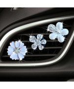 Bling Daisy Air Vent Clips, 3 Pcs Crystal Flower Car Air Fresheners Vents Clips Car Air Conditioning Outlet Clip Rhinestone Cute Car Interior Decoration Car Decor Charm Bling Car Accessories For Women