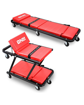 Dna Motoring Tools-00192 48 2 In 1 Folding Rolling Garage Shop Creeper Roller Seat, 7 Pcs 2 Casters, 350 Lbs Weight Capacity, Red