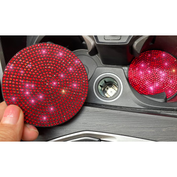 Bling Car Cup Coaster 2Pcs, Bling Car Accessories 285 Inch,Full Rhinestone Anti Slip Insert Coaster, Suitable For Most Car Interior, Car Bling For Women,Party,Birthday,Gift(Red)