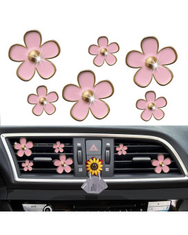 6 Pcs Daisy Air Vent Clips, Cute Flower Air Conditioning Outlet Clip Car Air Fresheners Vent Clips Car Interior Decor Charm Car Decoration Cute Car Accessories For Women Girls + Mask Hook(Pink)