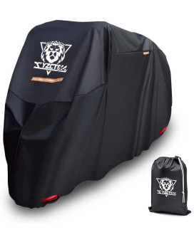 Xyzctem Motorcycle Cover -Waterproof Outdoor Storage Bag,Made Of Heavy Duty Material Fits Up To 91 Inch, Compatible With Harley Davison And All Motors(Black& Lockholes& Professional Windproof Strap)