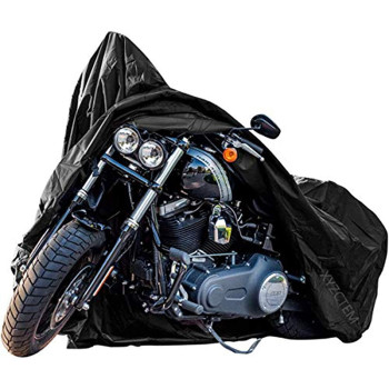 New Generation Motorcycle Cover Xyzctem All Weather Black M Large-Heavy Duty Waterproof Outdoor Protects Fits Up To 87 Inch For Harley Davidson, Honda, Suzuki,Yamaha And More