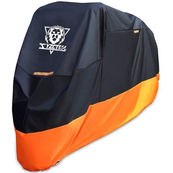 Xyzctem Motorcycle Cover - All Season Waterproof Outdoor Protection - Precision Fit Up To 91 Inch Tour Bikes, Choppers And Cruisers - Protect Against Dust, Debris, Rain And Weather(L,Black& Orange)