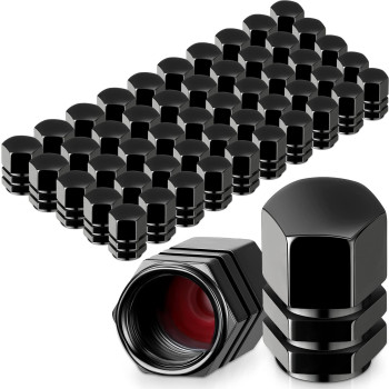 50 Pcs Tire Valve Stem Caps Black Hexagon Tire Valve Caps For Car Tires Universal Heavy-Duty Stem Covers For Car Leak Proof Aluminum Alloy Stem Cover For Suv Truck Bike Bicycle Motorcycles Wheel