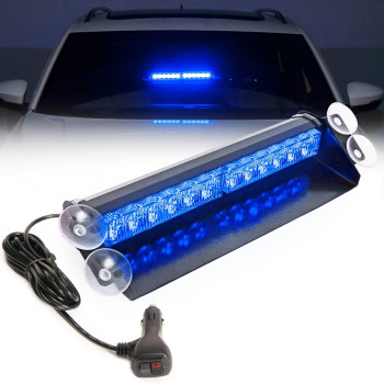 Booyu 148In Led Windshield Emergency Strobe Dash Light Bar 1224V Interior Visor Deck Flashing Hazard Safety Warning Lights For Police Law Enforcement Pov Trucks Vehicles Blueblue]12 Leds]18W]