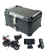 One Step Motorcycle Rear Box, Large Capacity, 13.2 Gal (65 L), Aluminum, Mounting Base, 2 Keys, Easy To Put On And Take Off, Full Face Compatible, Square, Bike Box, Top Case, Black, 13.2 Gal (65 L)