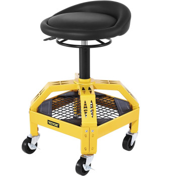 Vevor Rolling Garage Stool, 300Lbs Capacity, Adjustable Height From 24 In To 287 In, Mechanic Seat With 360-Degree Swivel Wheels And Tool Tray, For Workshop, Auto Repair Shop, Yellow