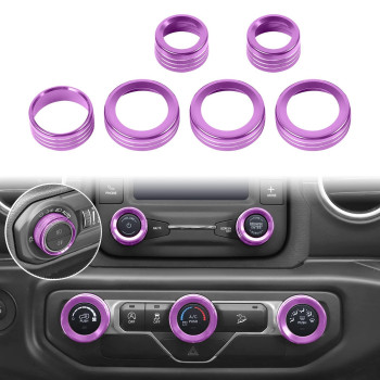 Voodonala Air Conditioner Headlight Center Console Switch Knob Trim For Jeep Wrangler Jl Jlu 2018-2022 & Gladiator Jt Truck Interior Accessories,Purple Aluminum Alloy(Only Fit Specific Dial Panel)