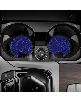 Ouzorp Car Cup Holder Coaster, 2 Pack Fashion Universal Auto Anti Slip Cup Holder Insert Coaster, Bling Crystal Rhinestone Car Interior Accessories For Women (Blue) A