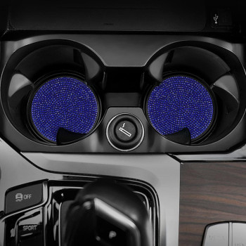 Ouzorp Car Cup Holder Coaster, 2 Pack Fashion Universal Auto Anti Slip Cup Holder Insert Coaster, Bling Crystal Rhinestone Car Interior Accessories For Women (Blue) A