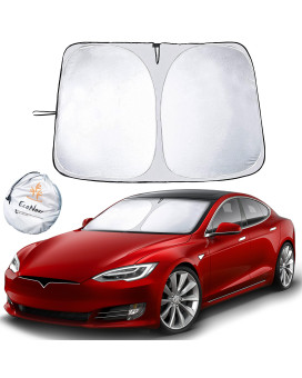 Econour Tesla Windshield Sunshade Durable 240T Polyester Material Sun Visor With Storage Pouch Car Shade For Front Windshield With 99 Automotive Interior Sun Protection