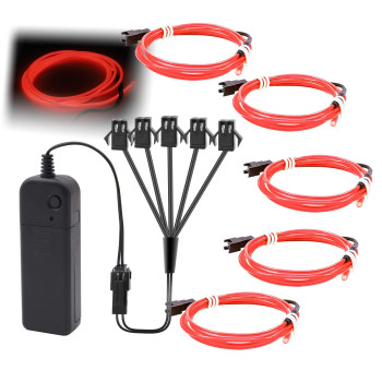 Ourbest 5In1 30Ft (5Pack 6Ft) Neon Strip Light Wire, 3Mode Stayslowfast Flash El Wire Lights Battery Box (No Battery) For Cosplay Dress Party Decoration(Red)