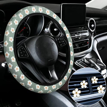 Cute Steering Wheel Cover Flower Steering Wheel Cover Floral Steering Wheel Cover For Girls With 4 Pieces Cute Flowers Car Air Vent Clips For Women Girls Car Decorations (Fresh Pattern)