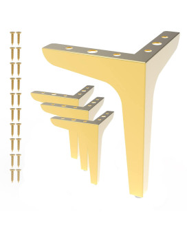 Losodona Gold 6 Inch Furniture Leg Metal Set Of 4 Right Angle Table Legs Modern Style Heavy Duty Sofa Replacement Feet, For Sofa, Chair, Couch, Ottoman, Cupboard (Gold)