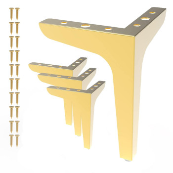 Losodona Gold 6 Inch Furniture Leg Metal Set Of 4 Right Angle Table Legs Modern Style Heavy Duty Sofa Replacement Feet, For Sofa, Chair, Couch, Ottoman, Cupboard (Gold)