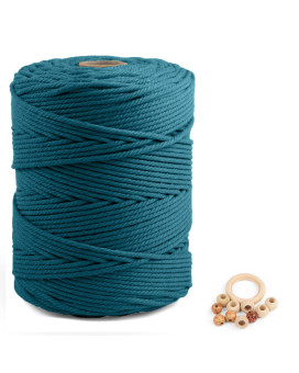 Macrame Cotton Cord 5Mm X 328Yds, Zuext Natural Handmade Peacock Blue Braided Cords 4 Strands Knitted Rope String For Craft Wall Hanging Weaving Tapestry Dream Catchers Hanger Diy Gift (300M)