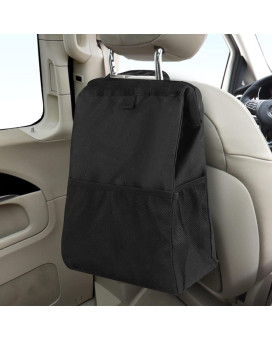 Wplhb Hanging Car Trash Bag, Washable Eco-Friendly Car Trash Can, Car Garbage Bag With Storage Pockets, For Outdoor Traveling Vehicles (Black)