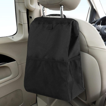 Wplhb Hanging Car Trash Bag, Washable Eco-Friendly Car Trash Can, Car Garbage Bag With Storage Pockets, For Outdoor Traveling Vehicles (Black)