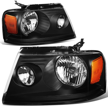 Dna Motoring Hl-Oh-F15004-Bk-Am Pair Of Reflector Beam Oe Style Headlights Compatible With F-150 2004-2008 Mark Lt 2006-2008,Black Amber Reflector