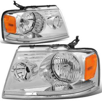 Dna Motoring Hl-Oh-F15004-Ch-Am Pair Of Reflector Beam Oe Style Headlights Compatible With F-150 2004-2008 Mark Lt 2006-2008,Chrome Amber Reflector