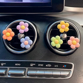 Whaline 6 Pieces Flowers Car Air Vent Clips With Fragrance Pads Colorful Daisy Flower Car Air Freshener Groovy Retro Hippie Flowers Air Vent Decorations Cute Car Accessories Car Interior Decor