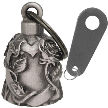 Dream Apparel Motorcycle Biker Bell W Motorcycle Bell Hanger, Motorcycle Accessories Or Key Chain For Luck, Silver (Rose Heart)