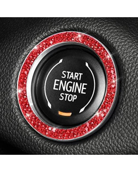 Tobequeen Red Push Start Button Bling Car Accessiries,Crystal Rhinestone Start Engine Car Bling Ring Emblem Sticker Interior Decoration,Push To Start Button Coversticker,Key Ignition Knob Ring,Red