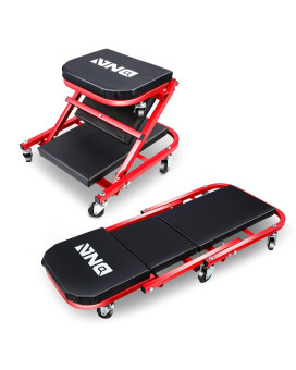 Dna Motoring Tools-00184 36 Inches 2 In 1 Rolling Folding Car Creeperseat, 6 Pcs 2 Casters, 150Kg Weight Capacity, Red