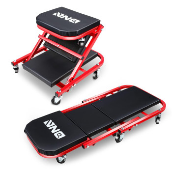 Dna Motoring Tools-00184 36 Inches 2 In 1 Rolling Folding Car Creeperseat, 6 Pcs 2 Casters, 150Kg Weight Capacity, Red