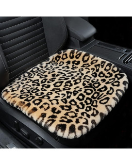 Llb Genuine Sheepskin Car Seat Cushion, Fluffy And Soft Real Wool, Warm Office Chair Car Mat With Non-Slip Backing Universal Fit,192 Inch X 192 Inch (Khaki Leopard, Front Seat Cushion-1 Pc)