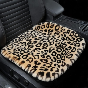 Llb Genuine Sheepskin Car Seat Cushion, Fluffy And Soft Real Wool, Warm Office Chair Car Mat With Non-Slip Backing Universal Fit,192 Inch X 192 Inch (Khaki Leopard, Front Seat Cushion-1 Pc)