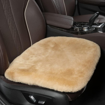 Llb Genuine Sheepskin Car Seat Cushion, Comfort Auto Seat Pad, Fluffy Soft Real Wool, Office Chair Car Mat With Non-Slip Backing Universal Fit,192 Inch X 192 Inch (Khaki, Front Seat Cushion-1 Pc)