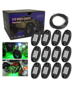 Winunite 12 Pods Green Led Rock Lights With 525Ft Extension Wires, Ip67 Waterproof Rock Lights For Off Road Truck Car Suv Atv Utv Motorcycle Underglow Light Fender Lighting Rock Light