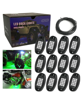 Winunite 12 Pods Green Led Rock Lights With 525Ft Extension Wires, Ip67 Waterproof Rock Lights For Off Road Truck Car Suv Atv Utv Motorcycle Underglow Light Fender Lighting Rock Light