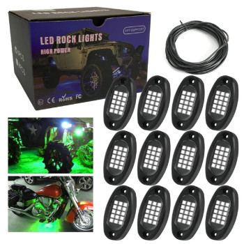 Winunite 12 Pods Green Led Rock Lights With 525Ft Extension Wires, Ip67 Waterproof Rock Lights For Off Road Truck Car Suv Atv Utv Motorcycle Underglow Light Fender Lighting Rock Light